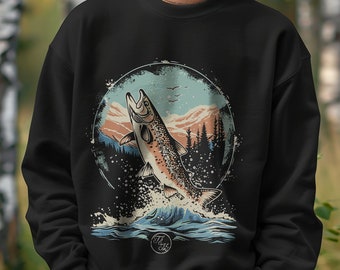 Vintage Style Brook Trout Graphic Design on Heavy Blend Crewneck