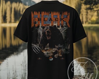 Camiseta con diseño gráfico de oso negro de inspiración vintage: camiseta de aventura, regalo para amantes de la naturaleza, camiseta para entusiastas de las actividades al aire libre, ropa de camping, estilo veraniego.