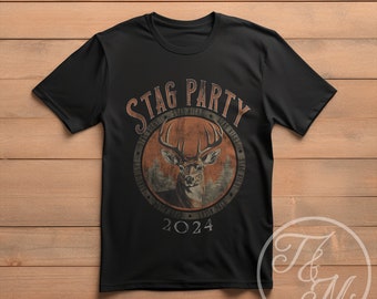 Vintage Style Deer Stag Party 2024 Grafikdesign auf Unisex Heavy Cotton Tee, Junggesellenabschied 2024 Shirt, Junggesellenabschied 2024