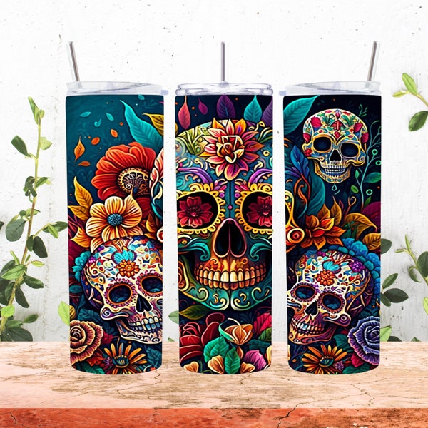 5 PNGs Bundle - 20 oz Sublimation Tumbler Wraps (straight) - Sugar Skulls