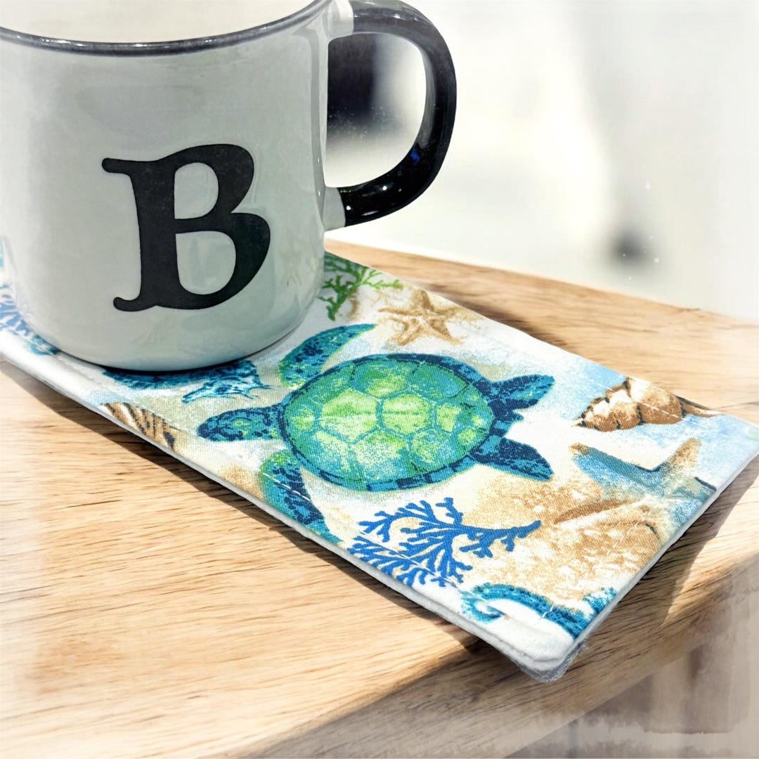Handmade Sea Turtle Mug Rug | Cotton Fabric Coffee Mat - Etsy
