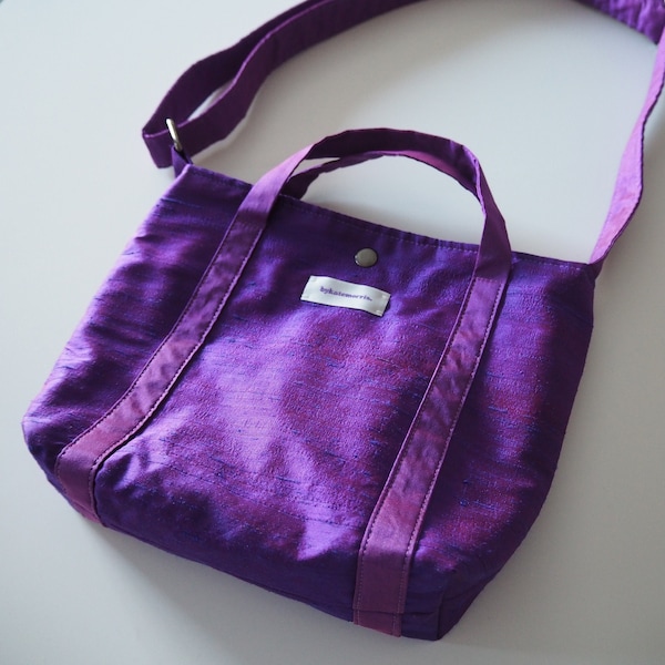 Handmade Purple Silk Dupion Small Crossbody Shoulder Bag