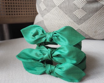 Emerald Green 100% Silk Bow Knot Headband Hairband Handmade Hairwrap Scrunchie Christmas Party