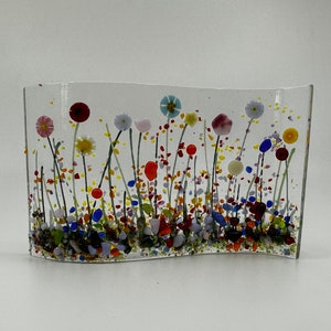 Handcrafted Fused Glass Mixed Meadow Flower Wave Small
