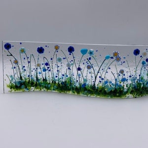 Handcrafted Fused Glass Flower Meadow Wave: Blue Floral Art