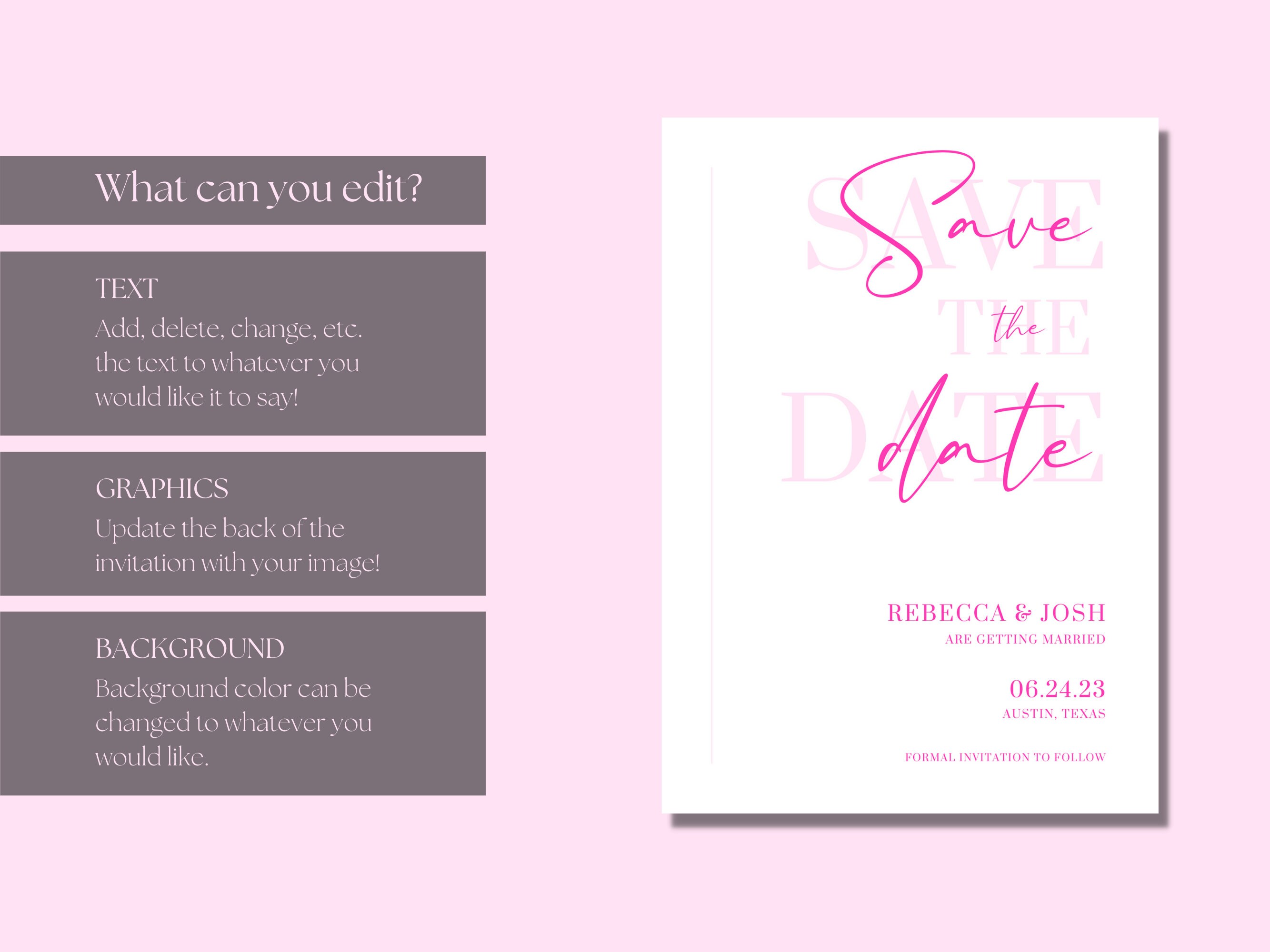 DIY Pink Save the Date Pink Save the Date Template Save the - Etsy