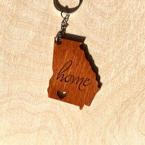 Georgia Home and heart  Wooden Keychain 2inches