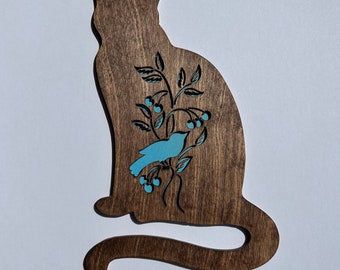 Decoración de gatos, decoración de pájaros, decoración de flores, decoración de pared, regalo para gatos, regalo para amantes de los gatos, regalo para amantes de los pájaros