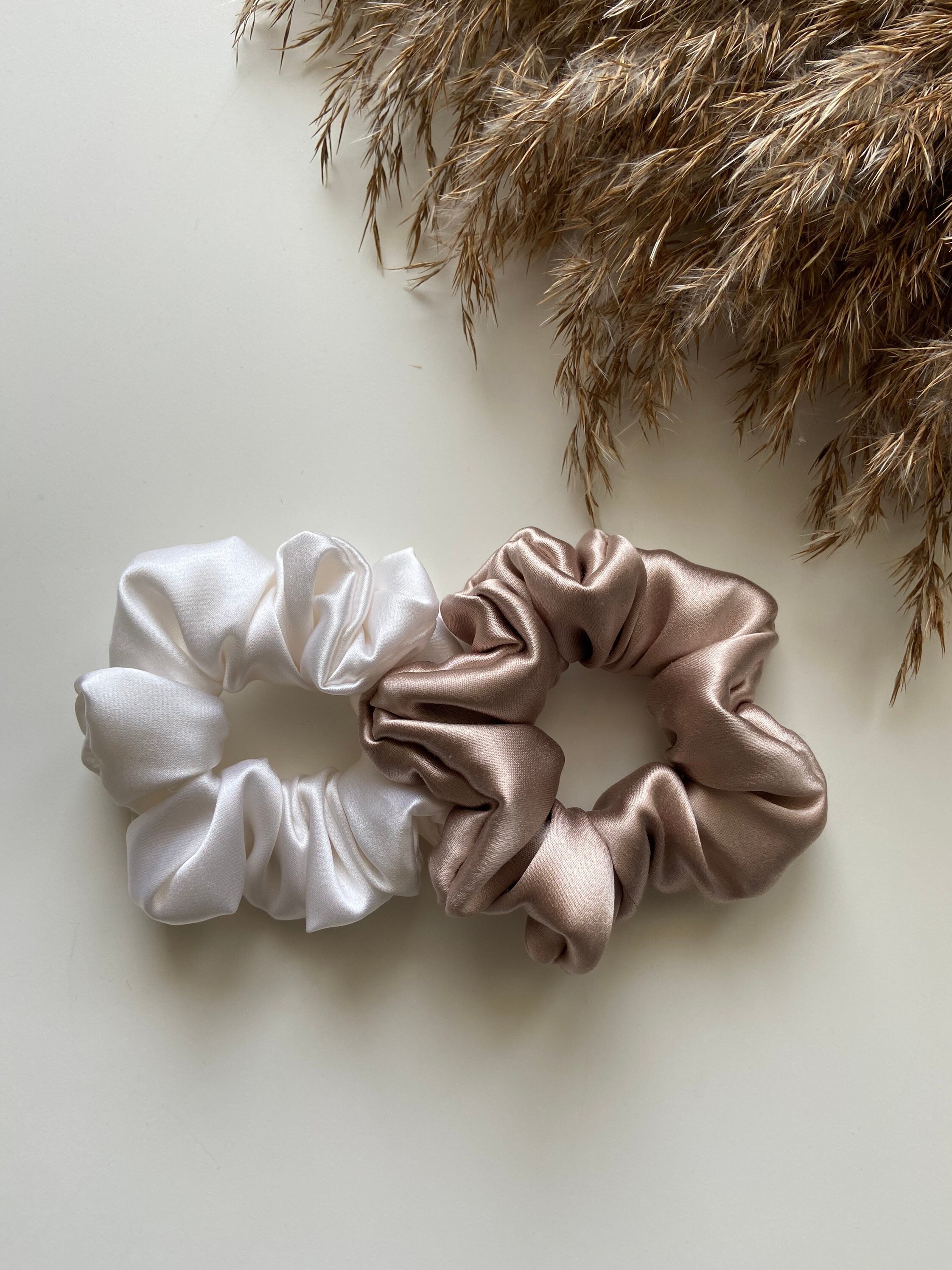 Mulberry silk satin scrunchie, luxury scrunchy set, neutral silk tie hairband