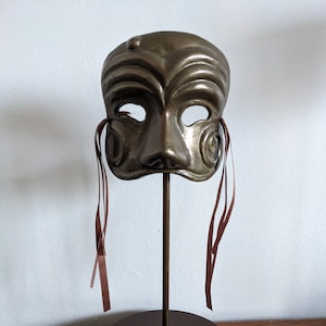 Vintage Brass Theater Masquerade Mask on Stand image 1