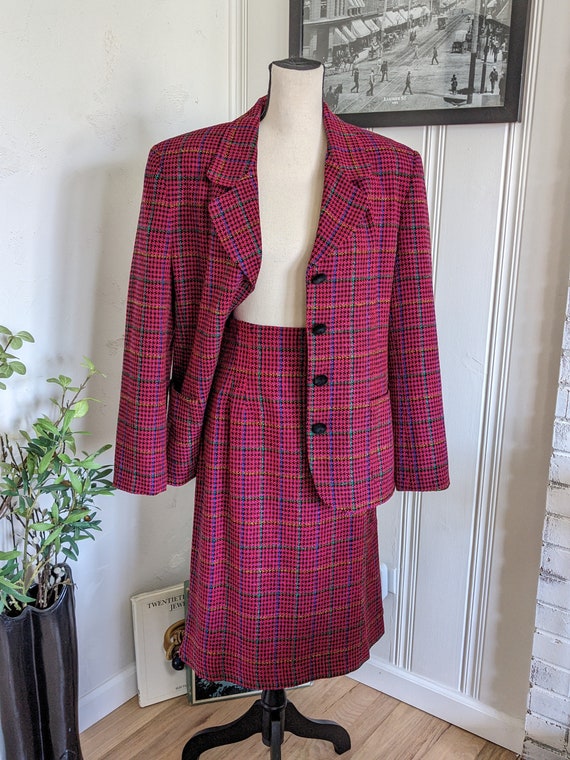 Awesome Vintage Pink Multicolor Houndstooth Blazer