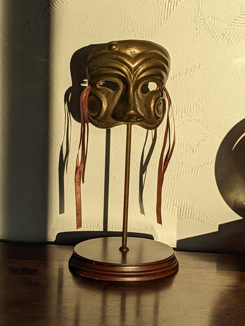 Vintage Brass Theater Masquerade Mask on Stand image 8