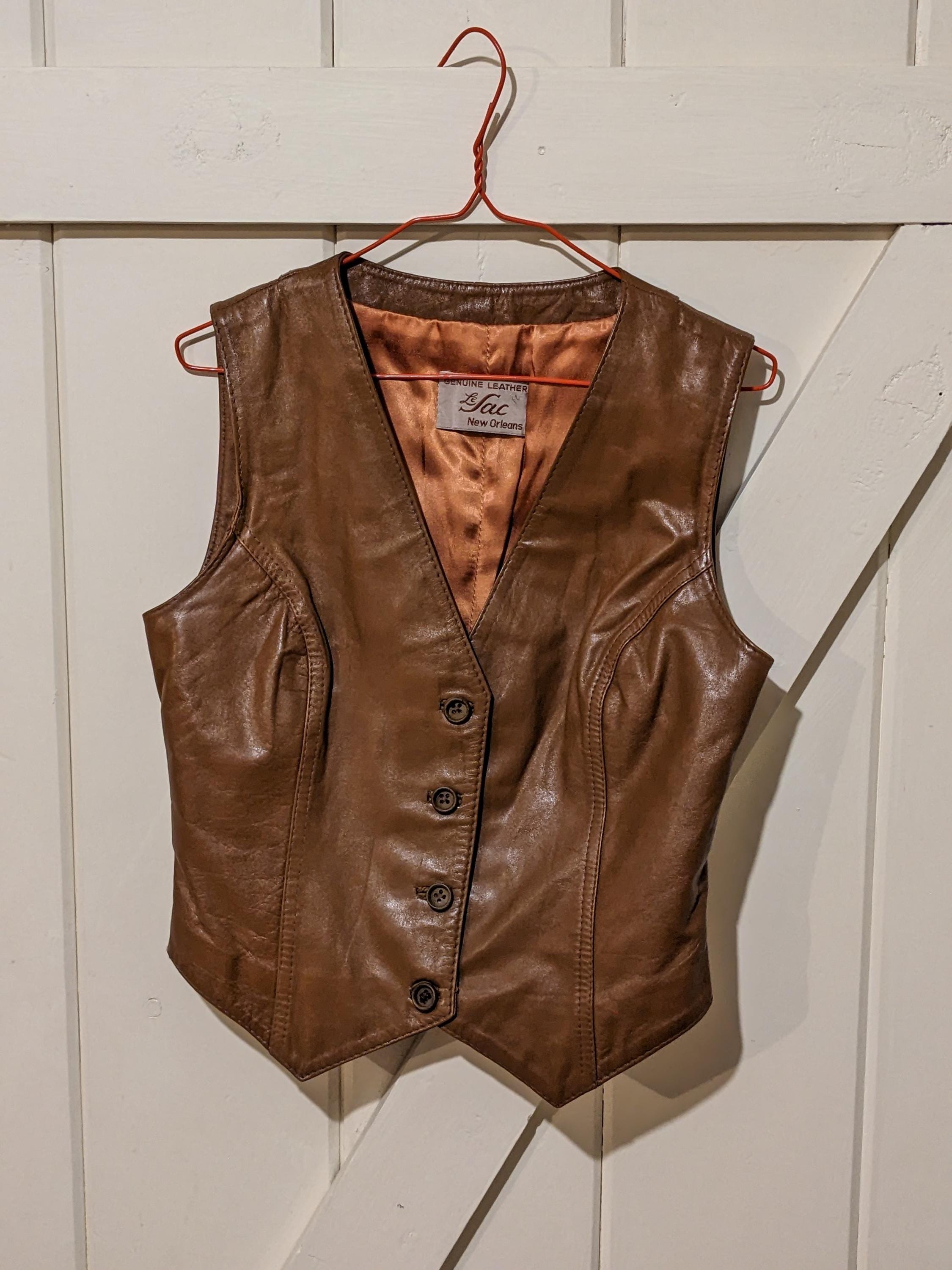 Hand Made Vintage Brown Leather Vest - Etsy