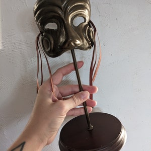 Vintage Brass Theater Masquerade Mask on Stand image 4