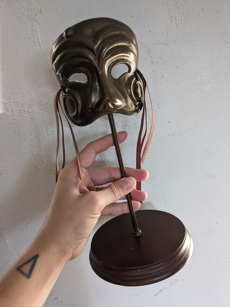 Vintage Brass Theater Masquerade Mask on Stand image 4