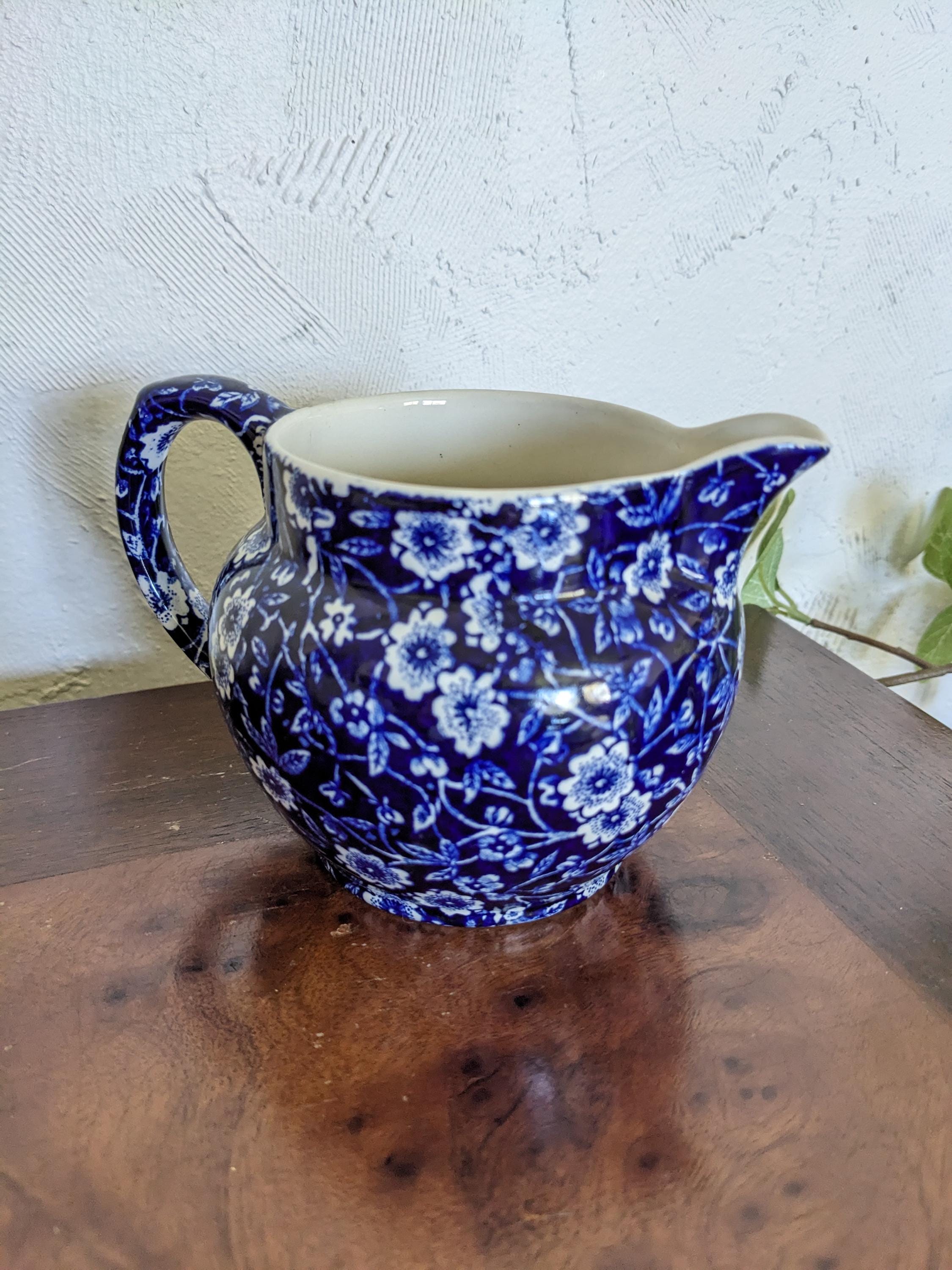 Vintage Blue Calico Burleigh Staffordshire Small Dutch Creamer Jug
