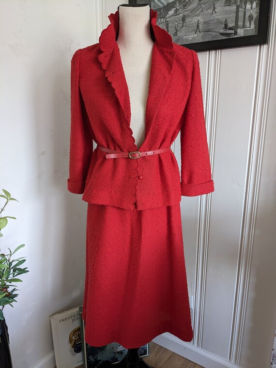 Vintage 80s Red Leslie Fay Petities Skirt Blazer B