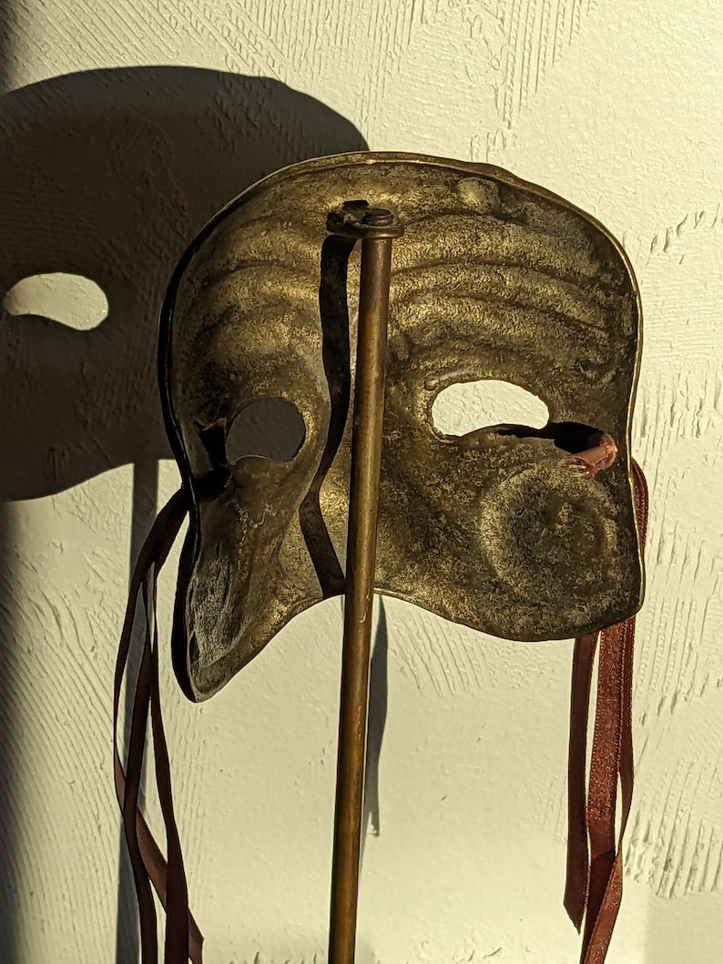 Vintage Brass Theater Masquerade Mask on Stand image 5