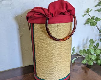 Impresionante bolso estilo cubo tejido vintage con asas de aro estilo retro