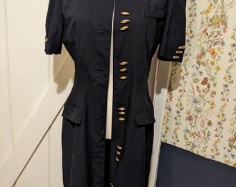 slim fit dress slacks Black Midi Dress with Buttons– SHILAT ELIAV main image 1