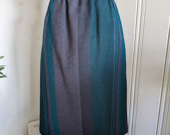 100% Wool 80s Vintage Teal Blues Midi Skirt