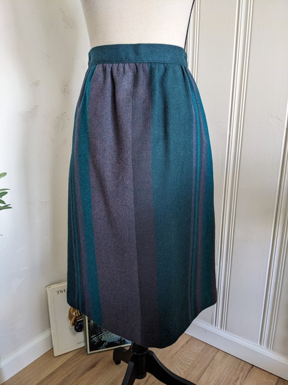 100% Wool 80s Vintage Teal Blues Midi Skirt