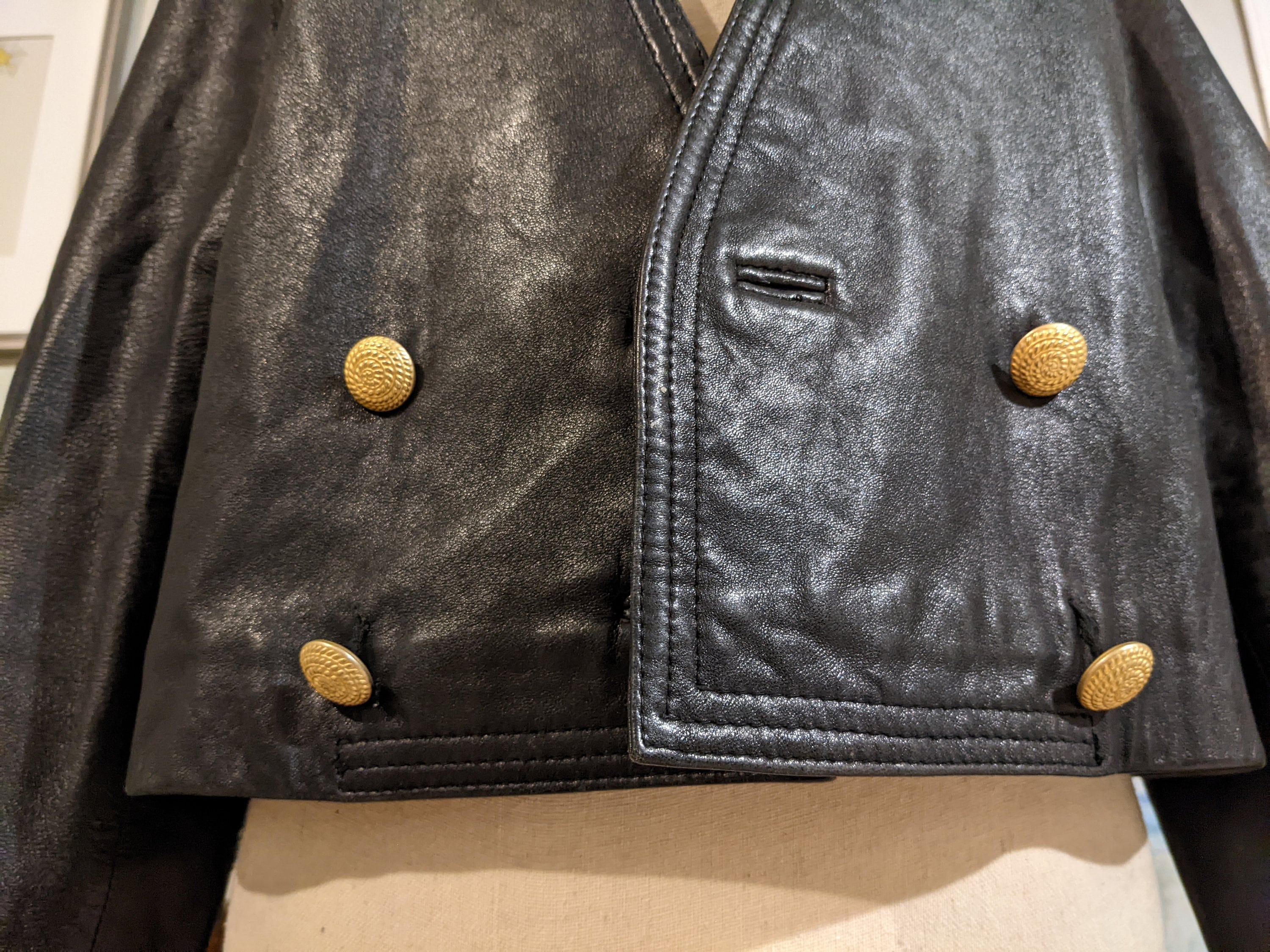 Vintage Black Leather Jacket Gold Hardware Etsy