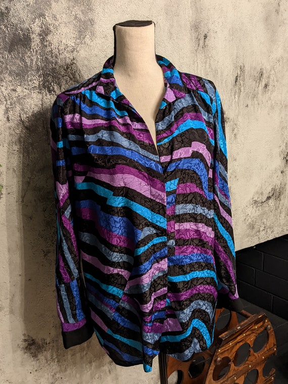 Vintage Purple Blue Zebra Print Blouse - image 4