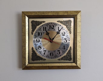 Gold Ornate Vintage Square Wall Clock Working Condition