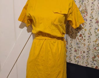 Vestido estilo camiseta vintage de algodón amarillo caléndula de Liz Claiborne