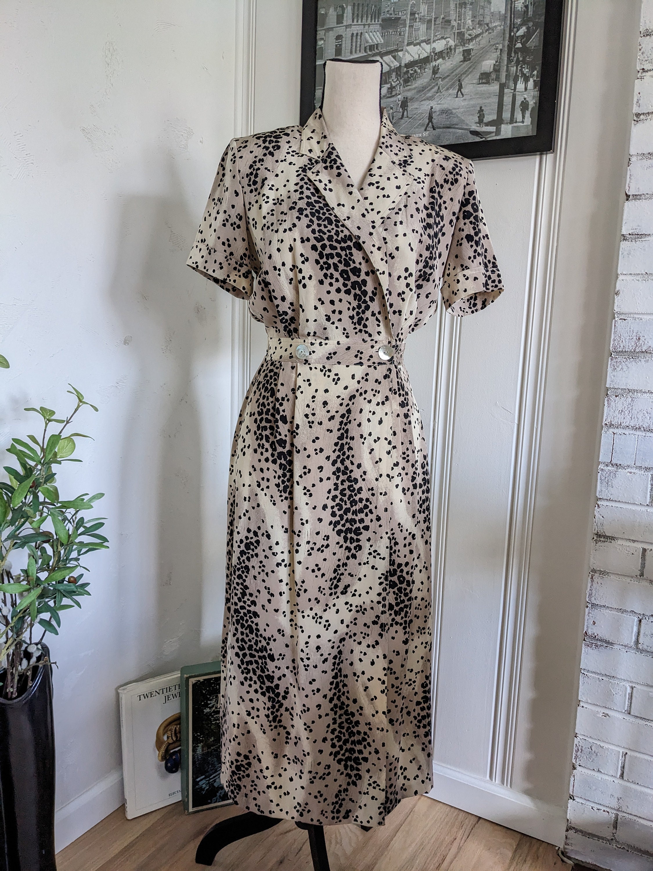 Early 2000s Robbie Bee Animal Print Wrap Style Midi Dress
