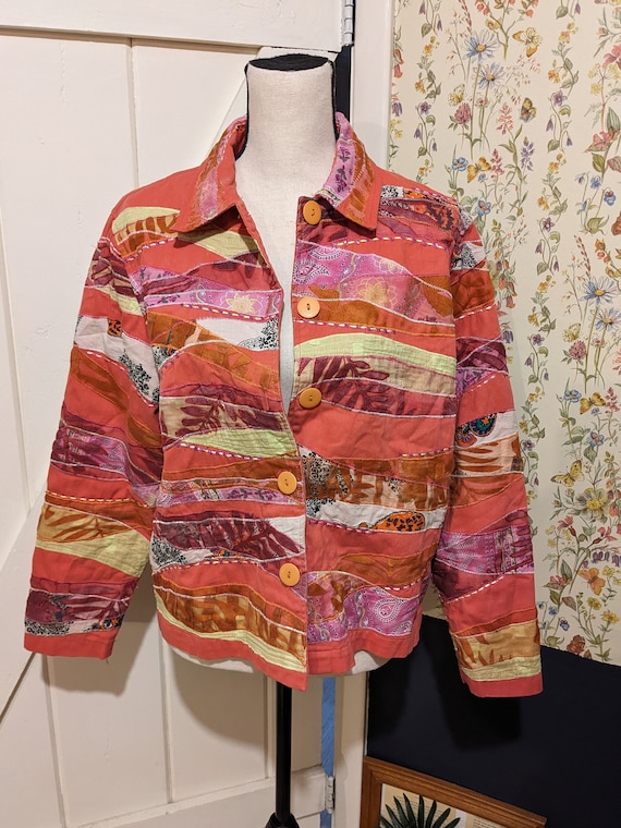 Pink Orange Yellow Fun Pattern Patchwork Jacket - image 1