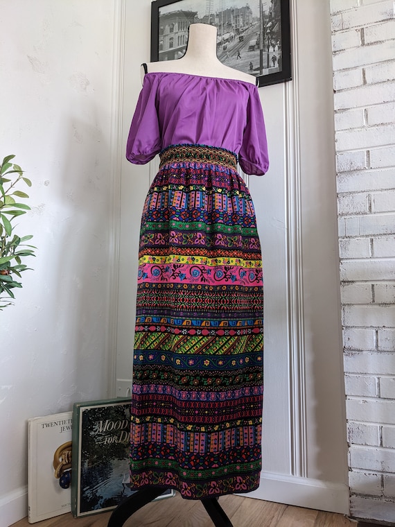 Vintage 60s Mod Bright Colorful Maxi Skirt and Pur