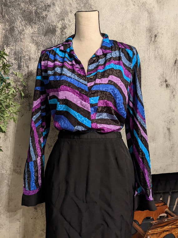 Vintage Purple Blue Zebra Print Blouse - image 2