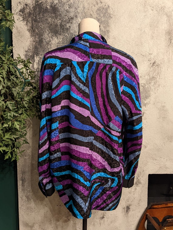 Vintage Purple Blue Zebra Print Blouse - image 6