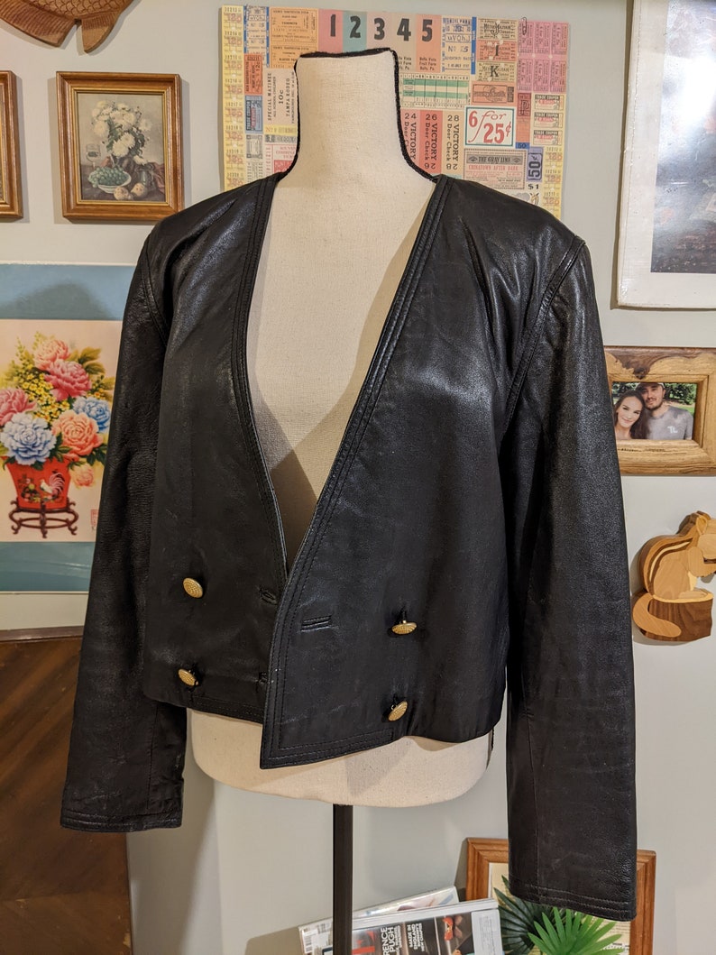 Vintage Black Leather Jacket Gold Hardware Etsy
