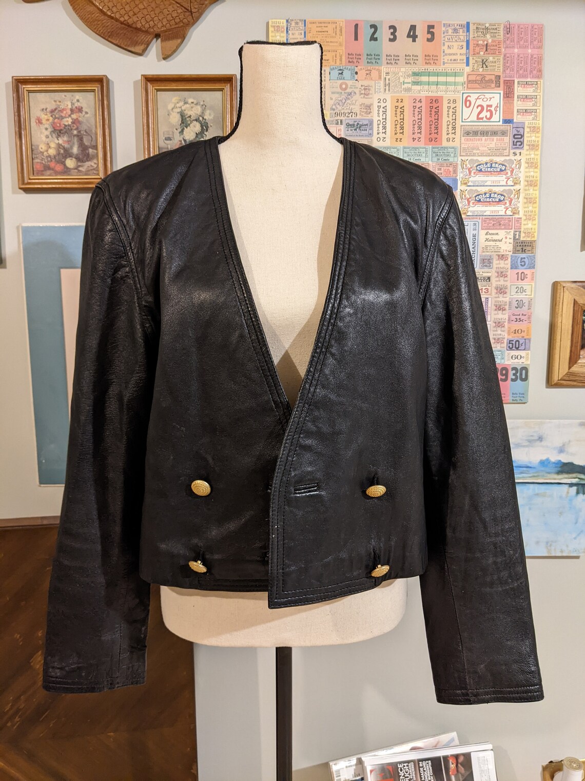 Vintage Black Leather Jacket Gold Hardware Etsy