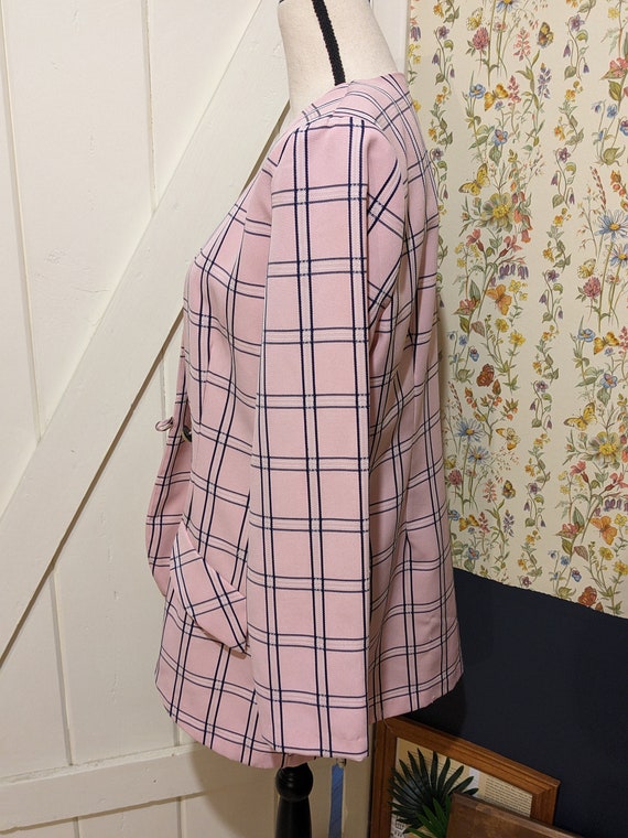 Vintage Light Pink and Navy Plaid Blazer