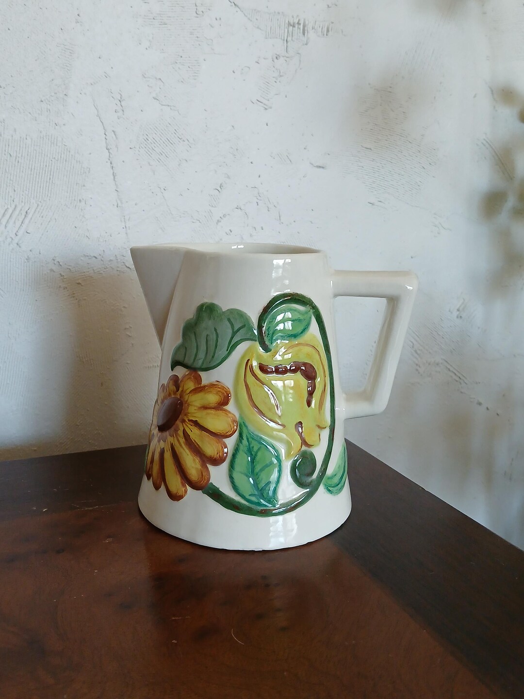 Vintage Raspberry Ceramic Pitcher Vintage 70s Ceramic Pitcher With Colorful 3D Flowers - Etsy