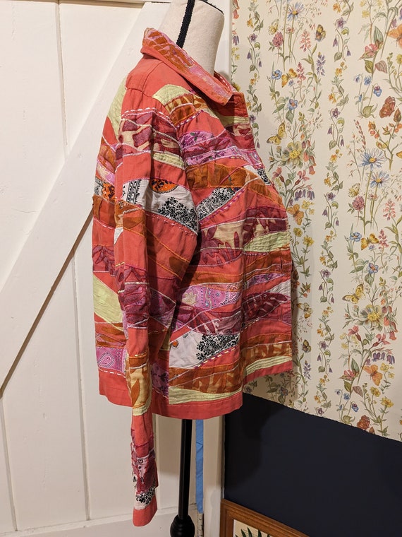 Pink Orange Yellow Fun Pattern Patchwork Jacket - image 4