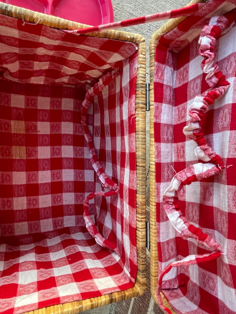 Vintage Rattan Picnic Basket Etsy