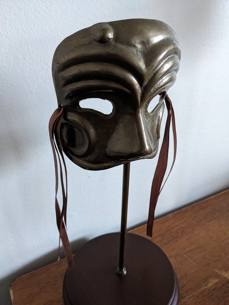 Vintage Brass Theater Masquerade Mask on Stand image 6