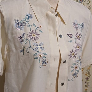 Vintage Cream Flower Embroidered Button Up Shirt image 6