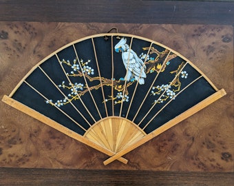 Vintage Hand Painted Bird Cloth Bamboo Oriental Fan