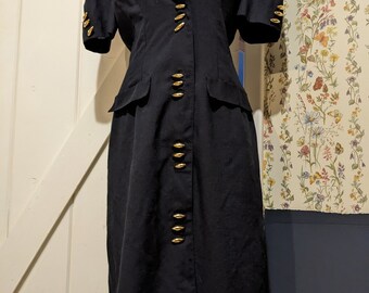 black midi dress gold buttons Belted Midi Dress With Gold Buttons