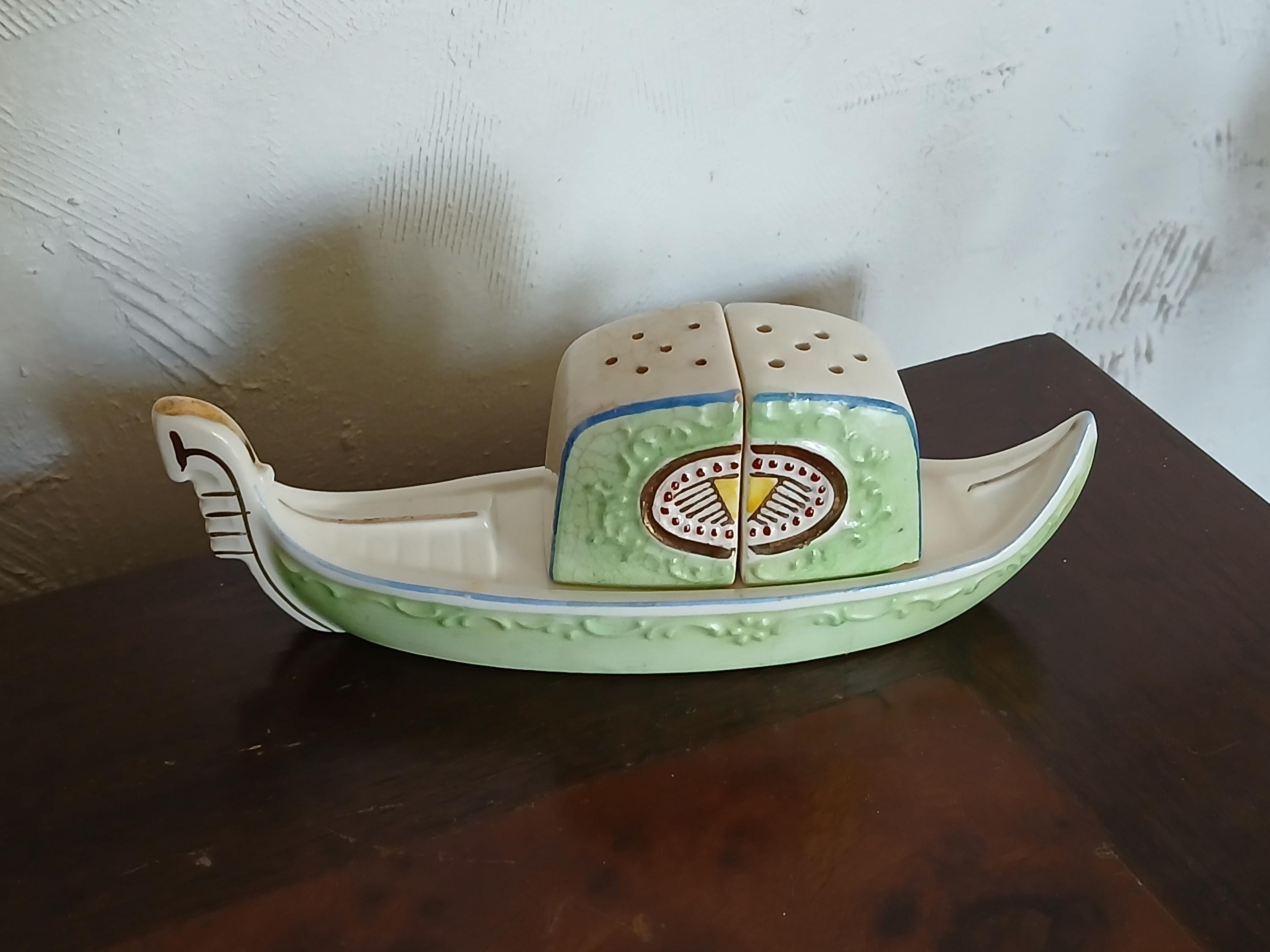 Vintage Japanese Ceramic Gondola Salt and Pepper Shakers Italian