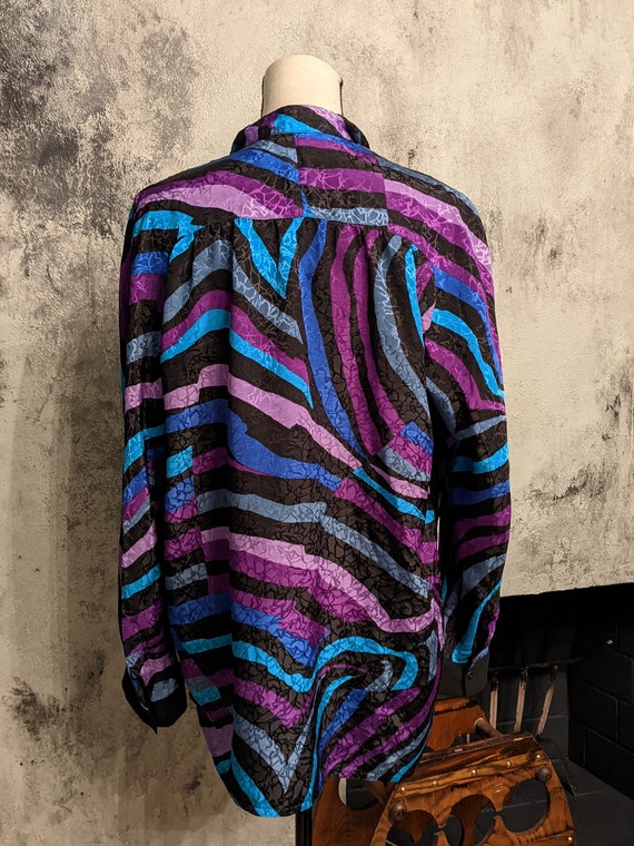 Vintage Purple Blue Zebra Print Blouse - image 5