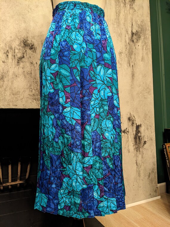 Blue Teal Floral Pleated Vintage Skirt - image 4