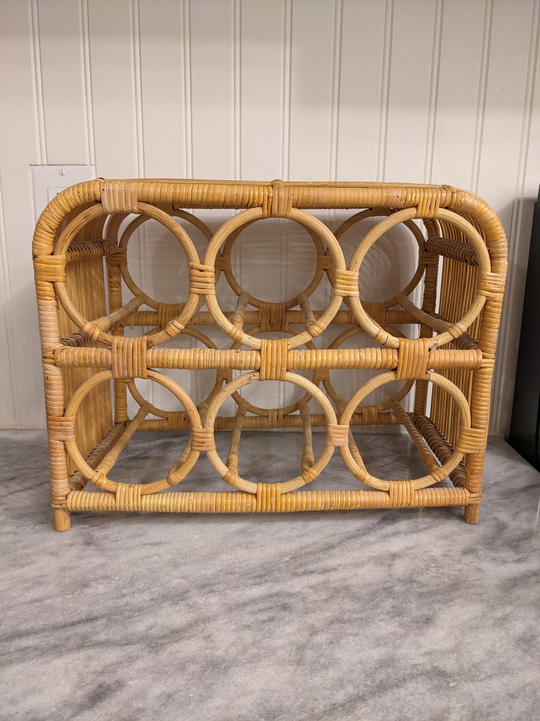 Vintage Wicker Rattan Wine Rack Etsy