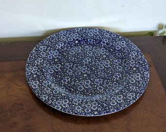 Vintage Blue Calico Burleigh Staffordshire Covered Cheese Dish